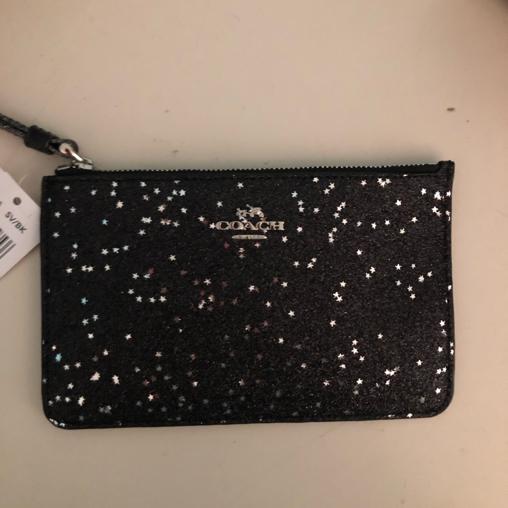 Boxed Crossgrain Leather Star Glitter Wristlet